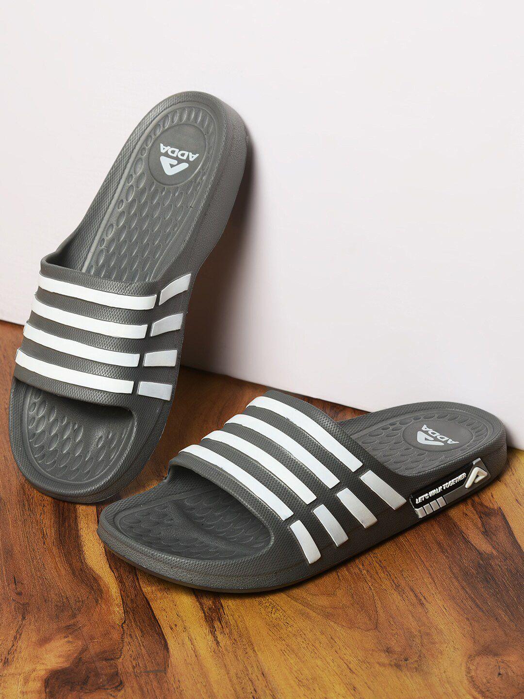 adda men grey striped sliders