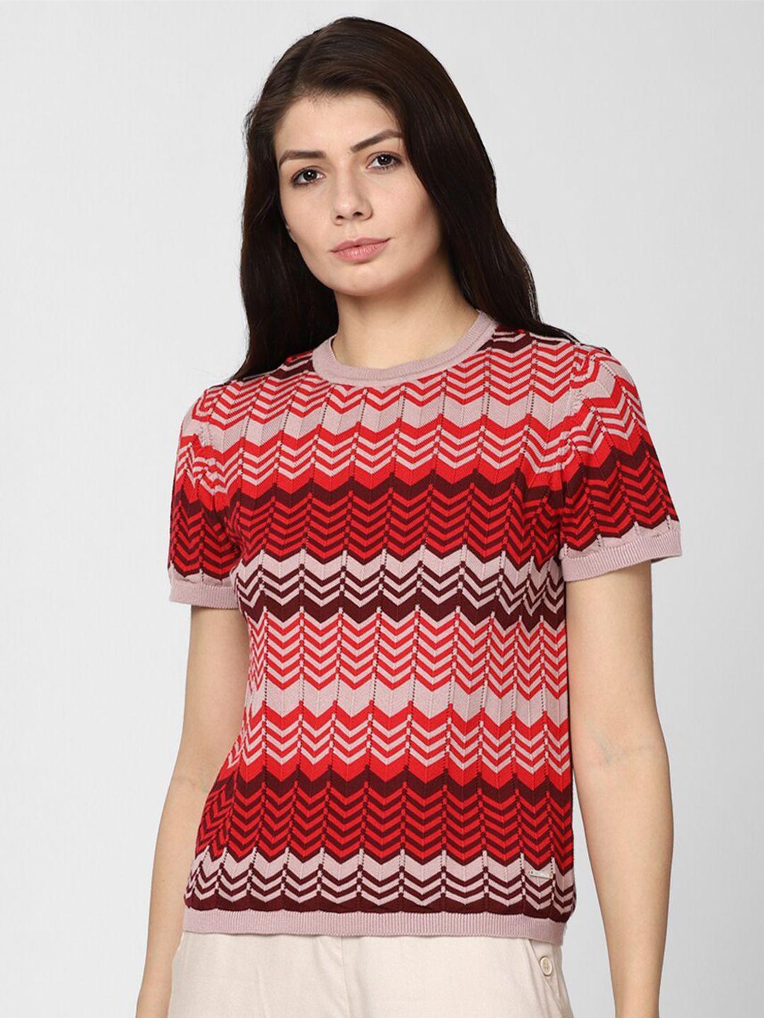 van heusen woman red & brown geometric print pure cotton top