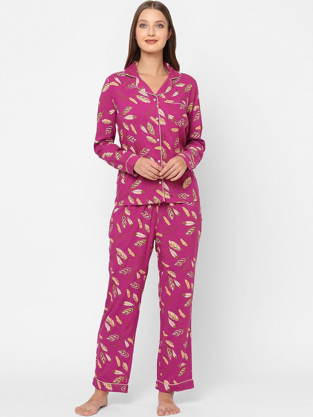 maysixty women pink & brown printed night suit