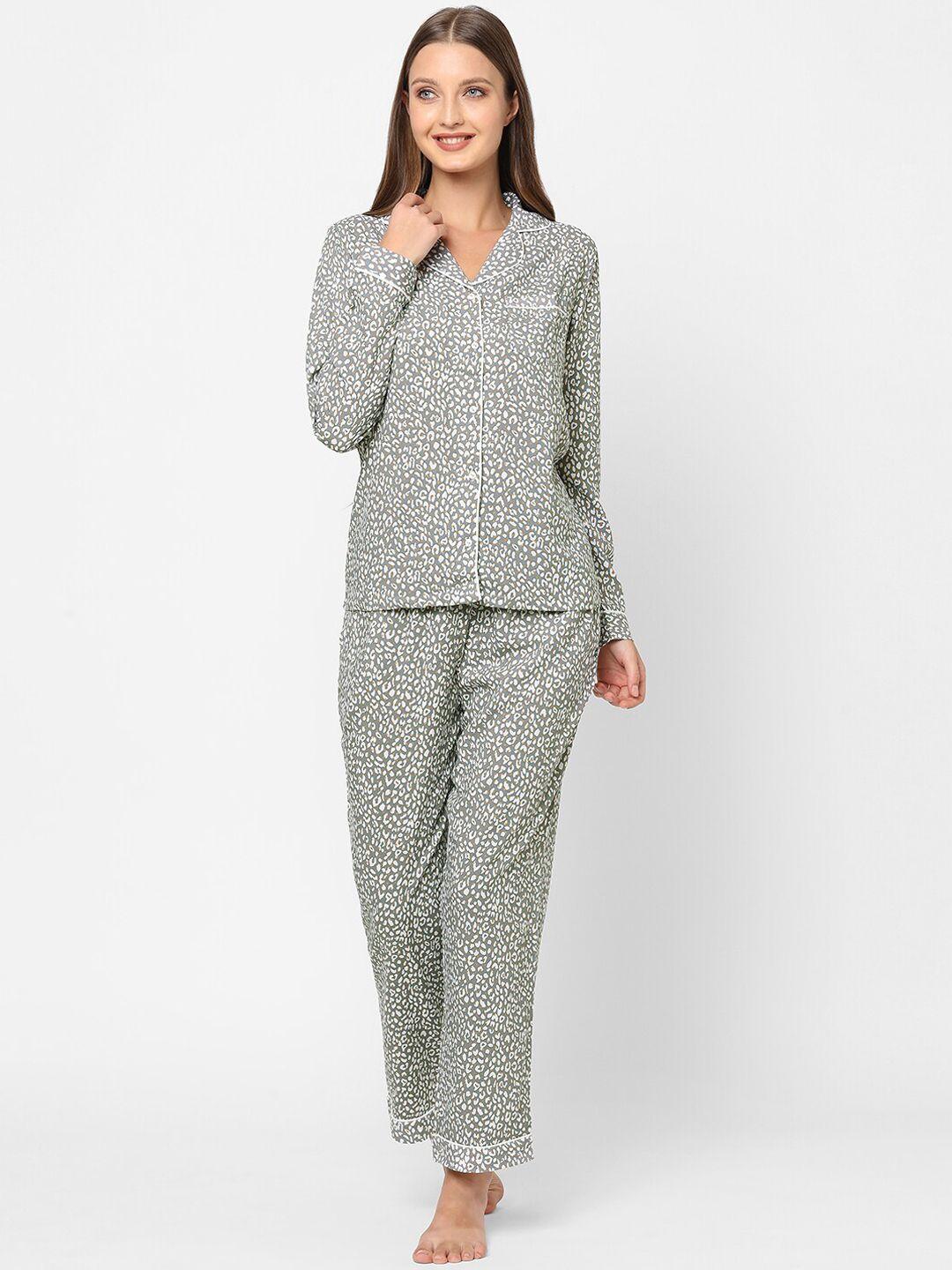 maysixty women grey & white printed night suit