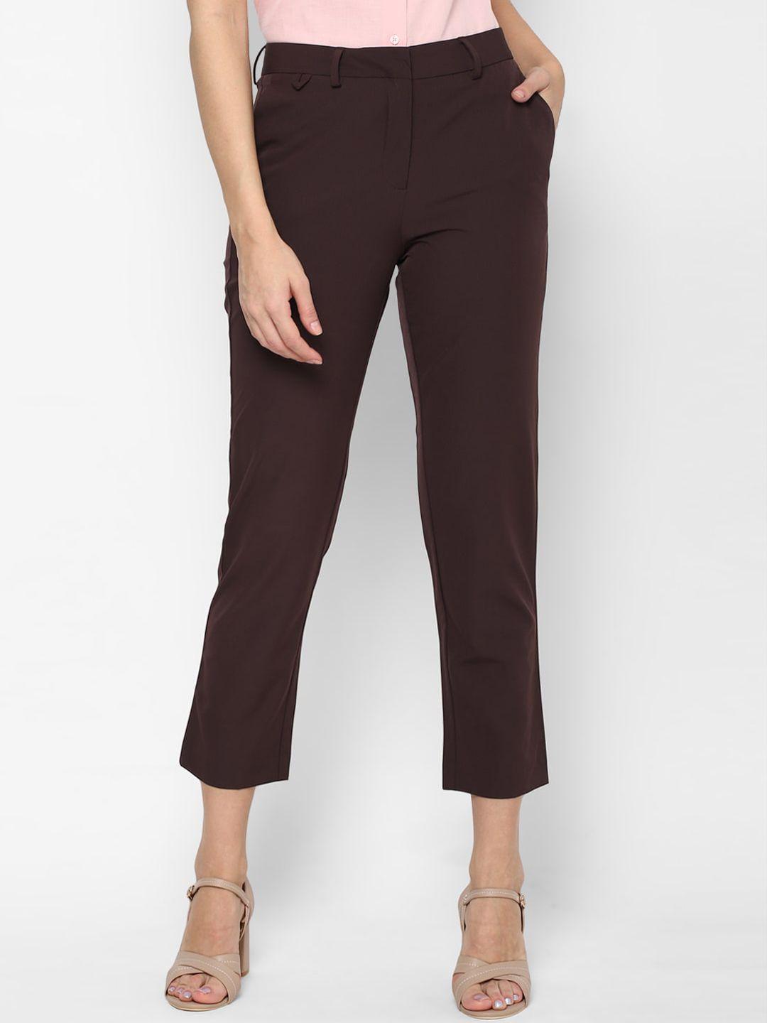 allen solly woman women brown solid regular fit trousers