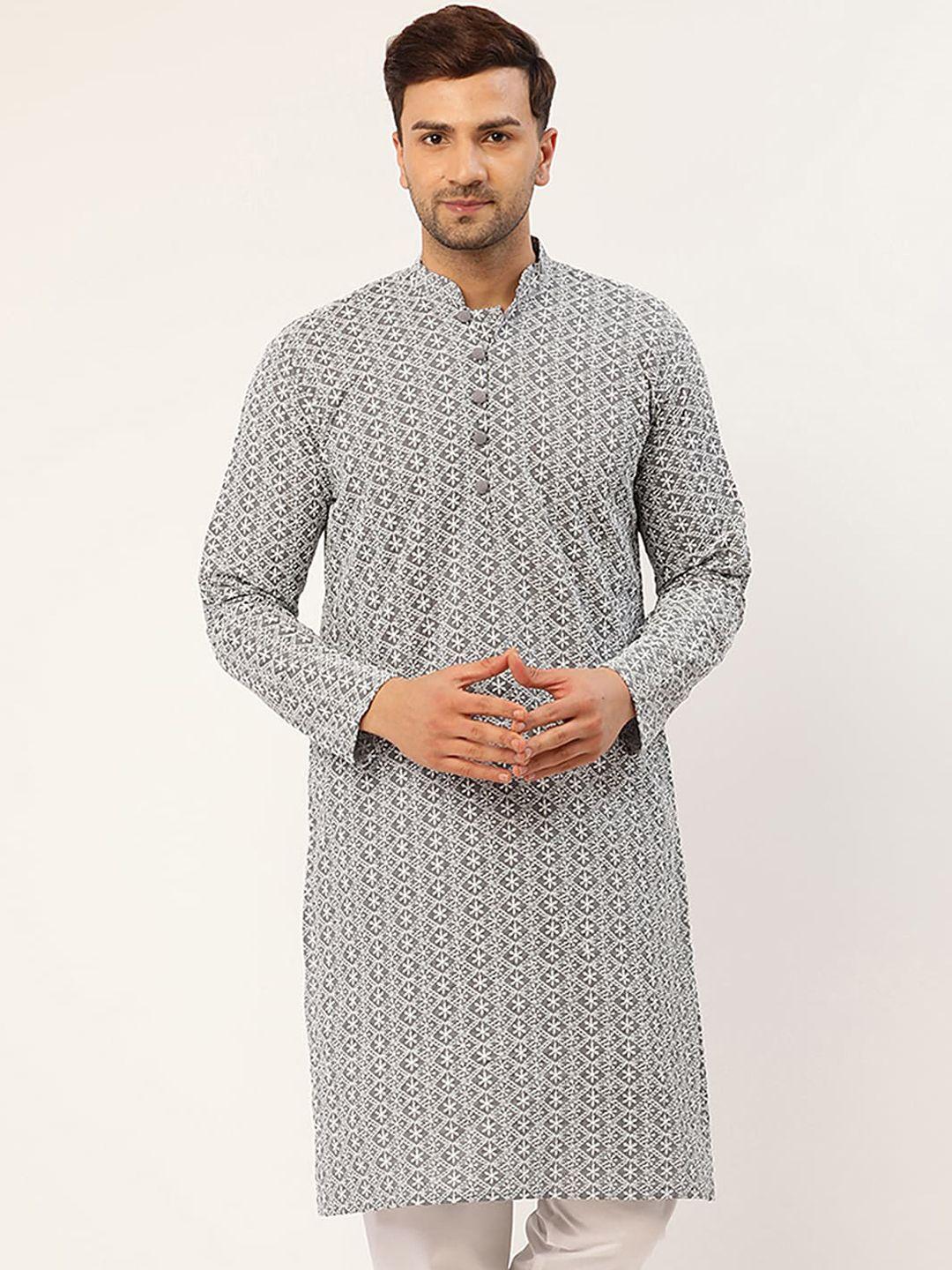 jompers men grey embroidered kurta