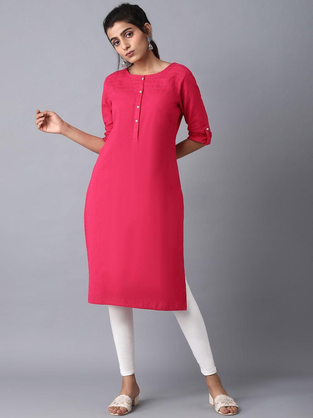 w women pink thread work kurta