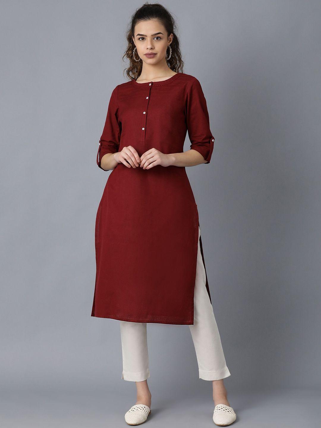 w women red straight kurta