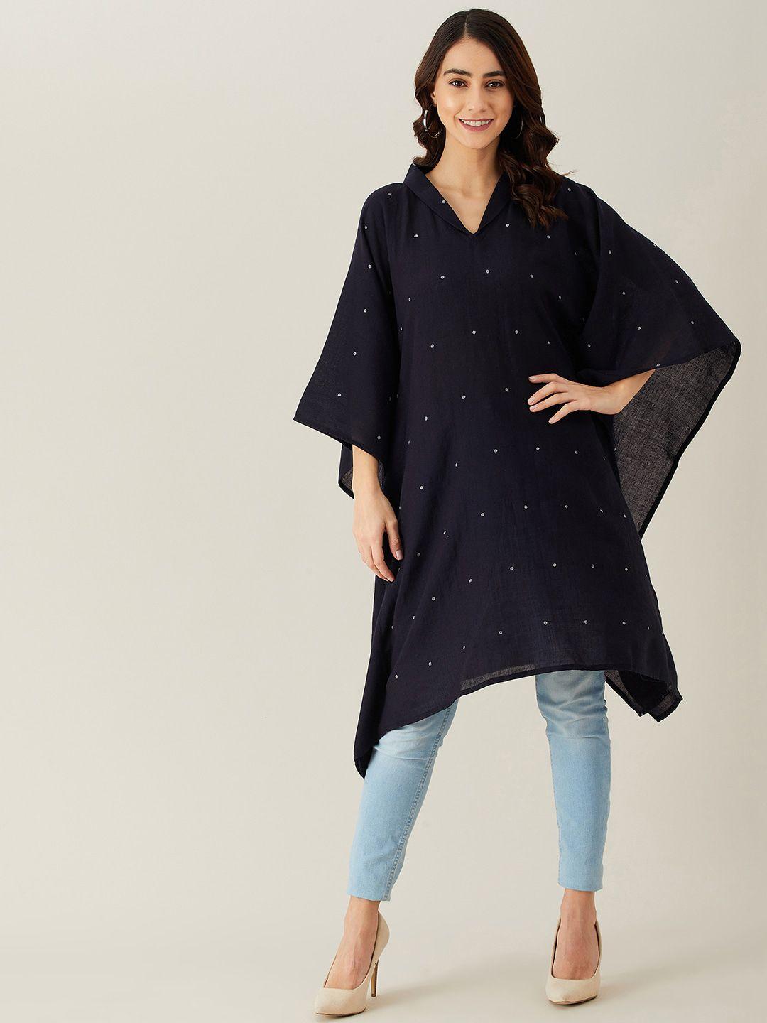 the kaftan company black woollen polka dots printed kaftan longline top