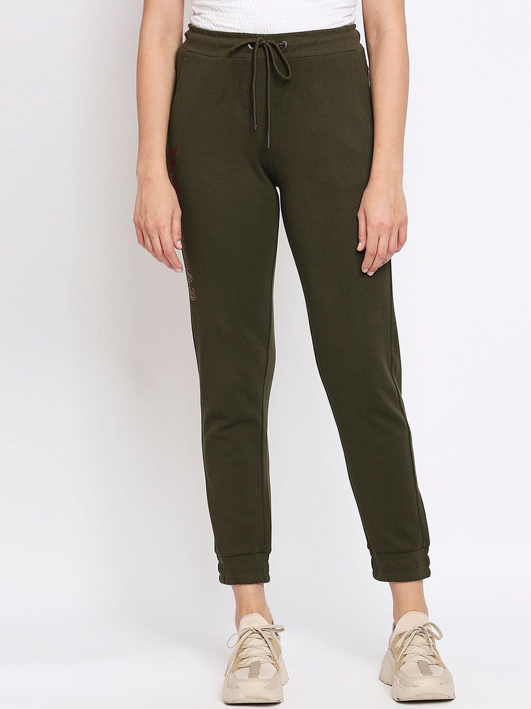 being human women olive-green solid joggers