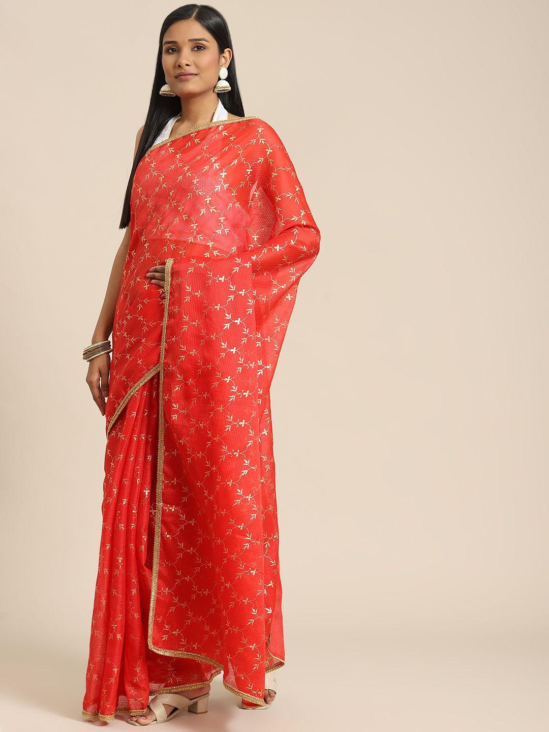 indi inside red & gold-toned ethnic motifs kota saree