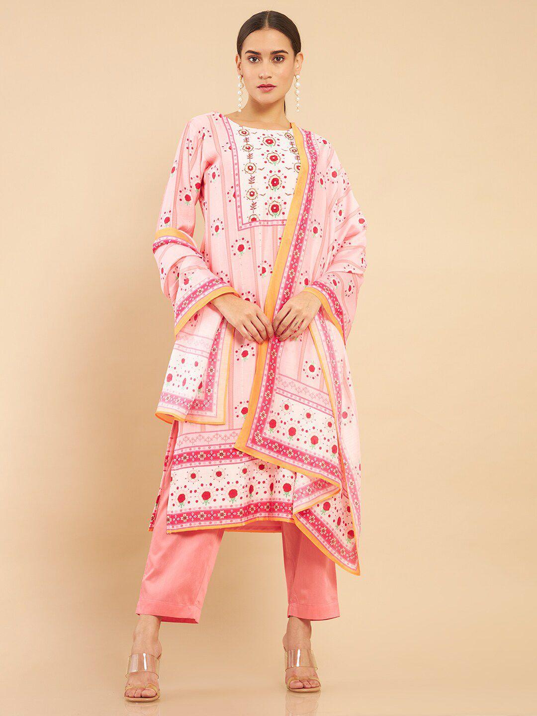 soch floral printed beads chanderi kurta with dupatta & dupatta