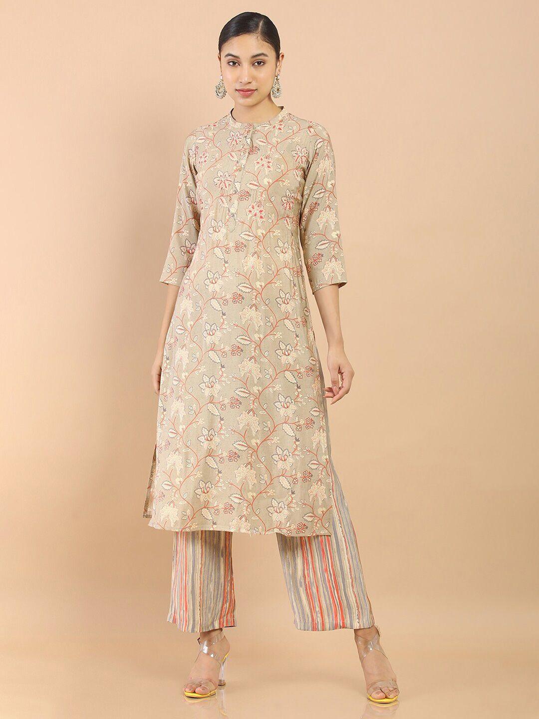 soch women floral printed beads and stones kurta with trousers