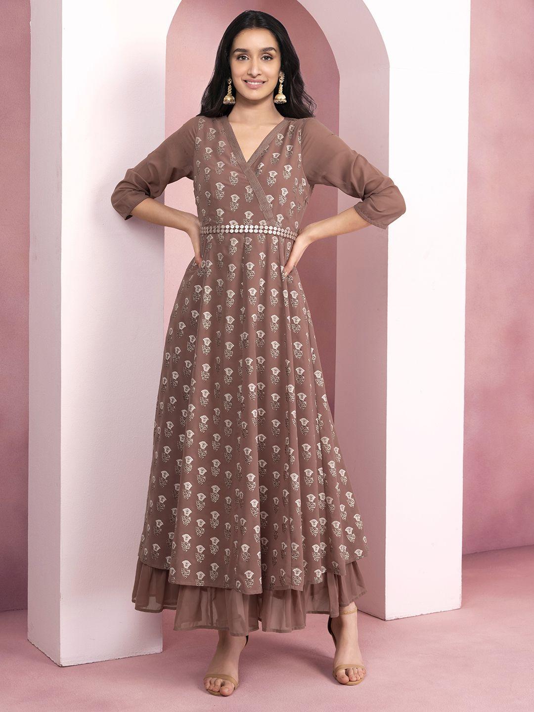 indya shraddha kapoor mauve ethnic motifs georgette ethnic maxi dress