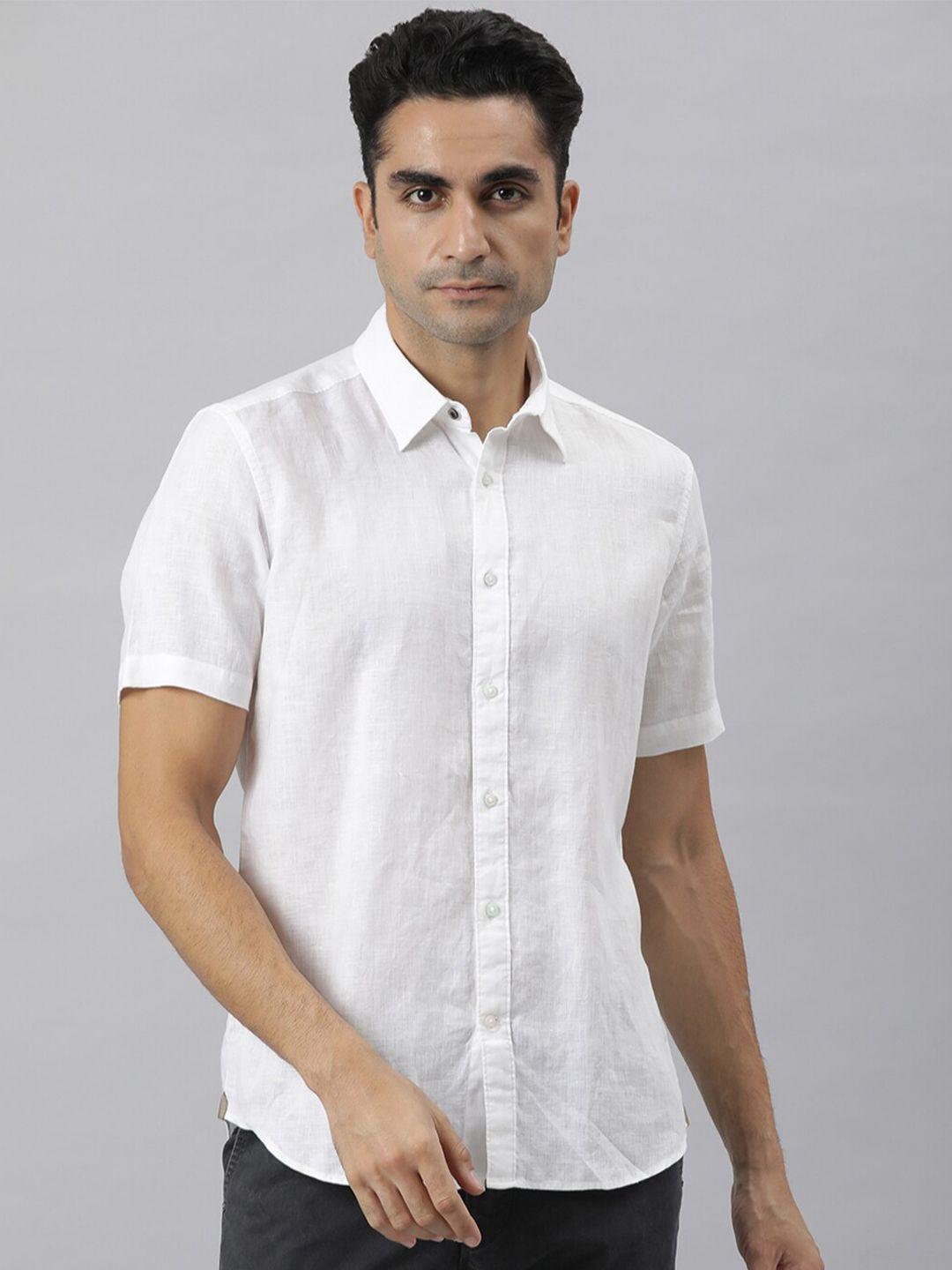 rare rabbit men white custom casual linen shirt