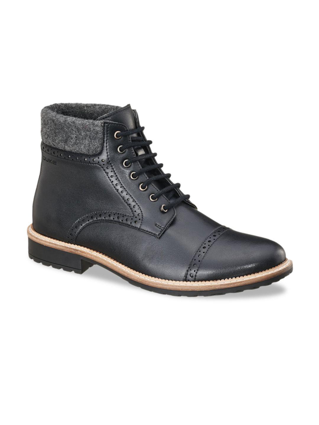 duke men black perforations flat boots