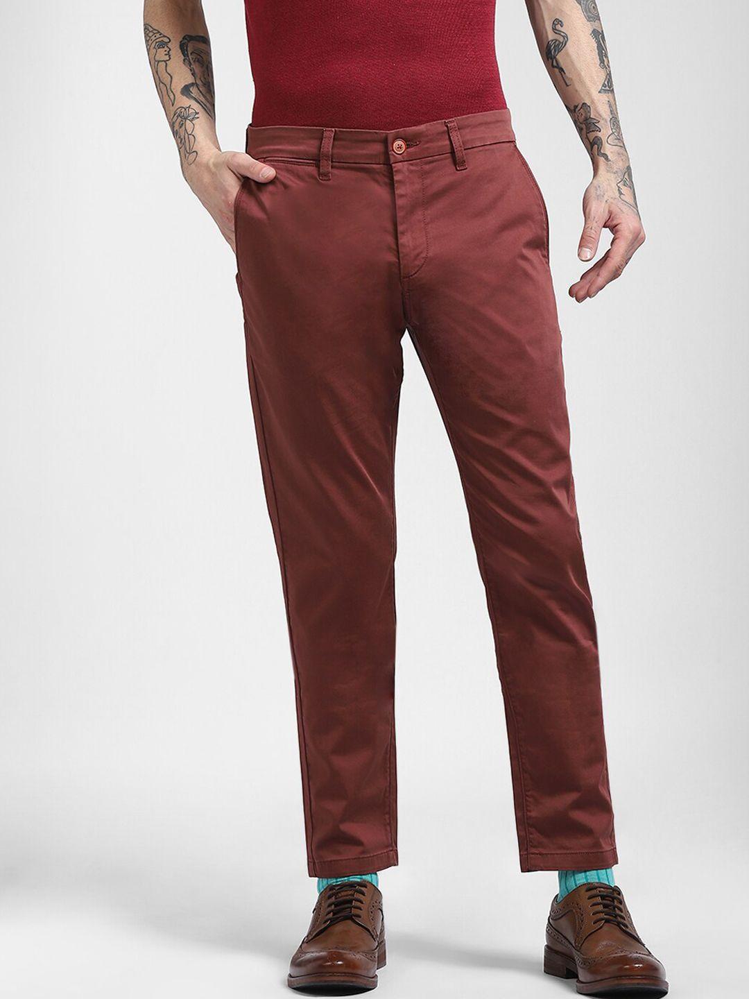 jack & jones men red cotton kansas slim fit trousers