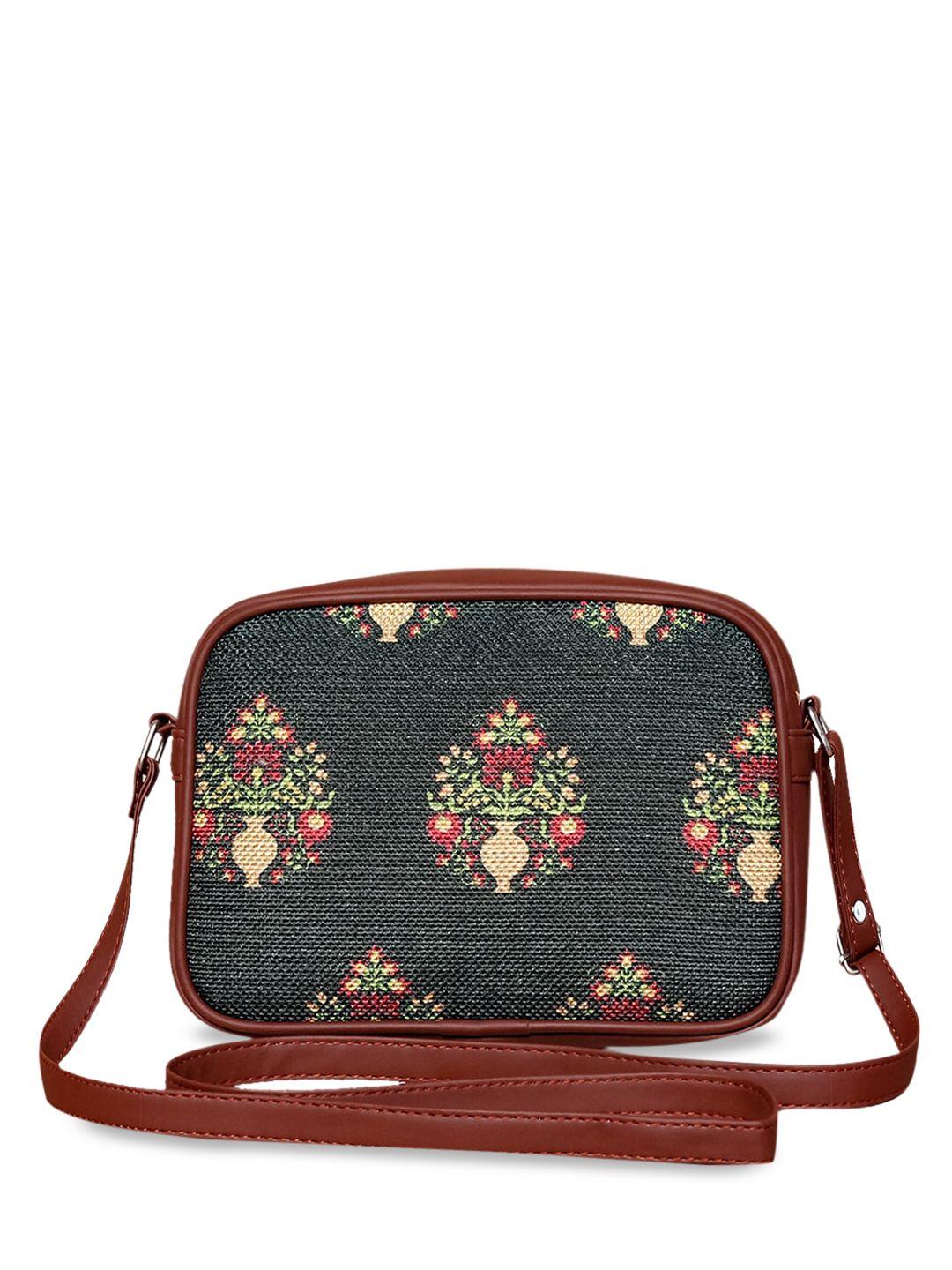 zouk green floral structured sling bag