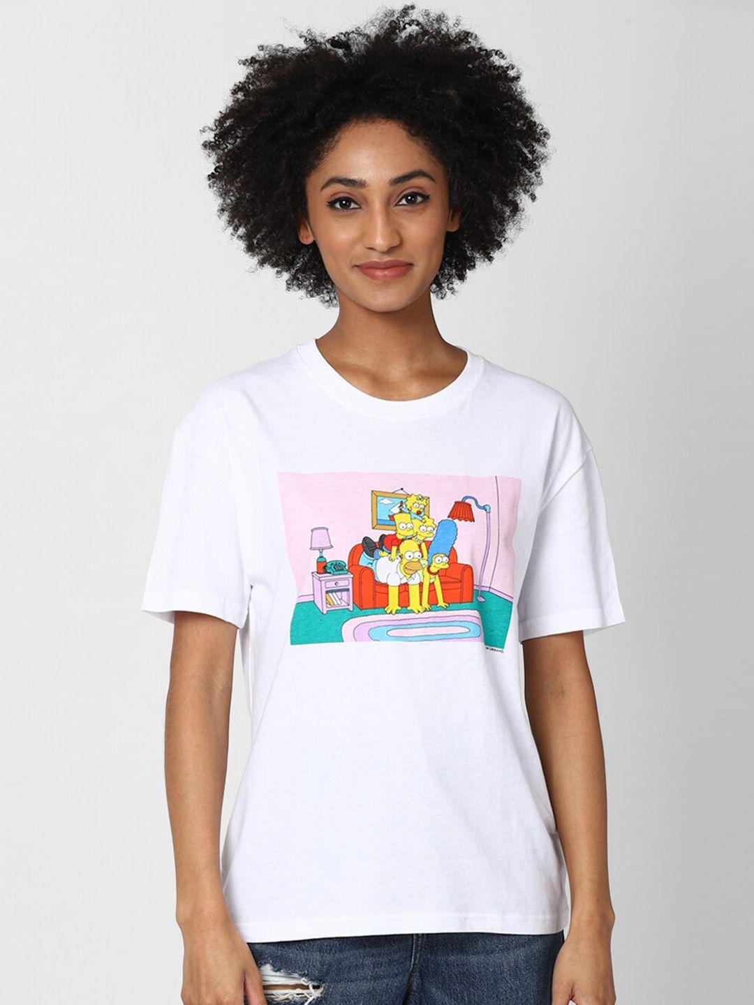 forever 21 women multicoloured the simpsons print pure cotton top