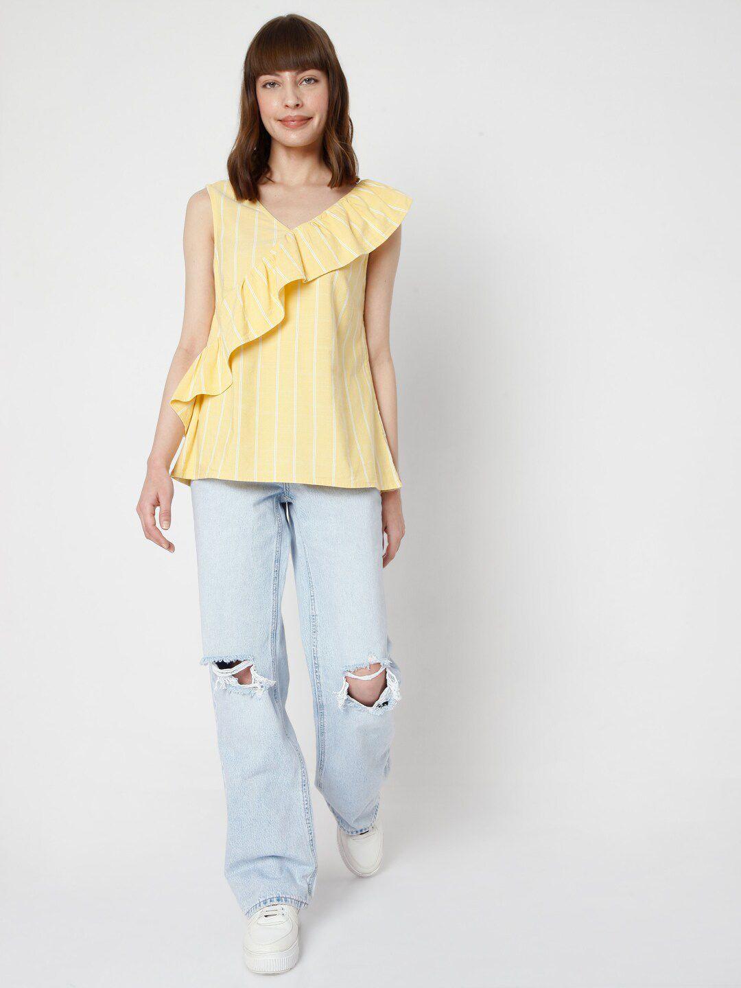 vero moda yellow stripe printed top