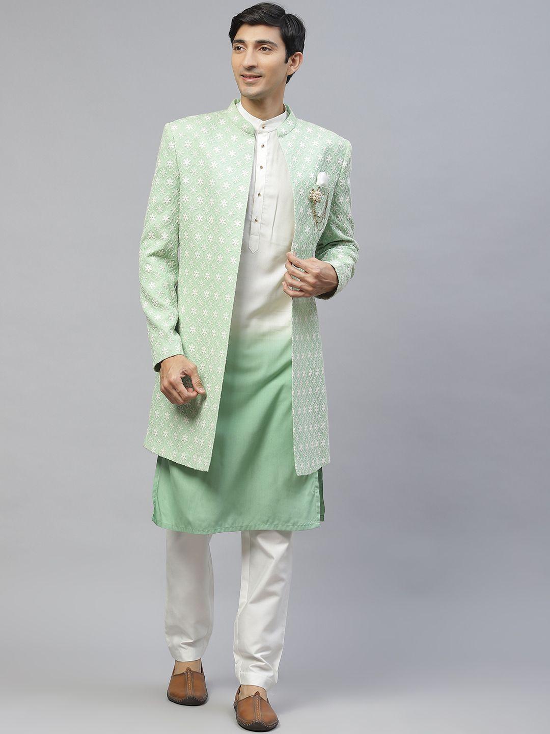 maxence men blue self-design sherwani set