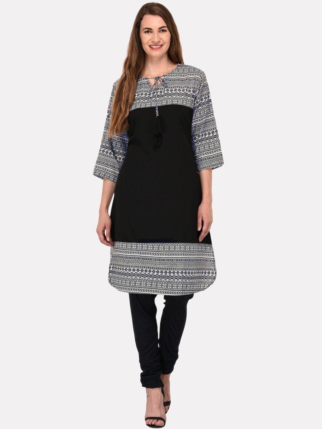 kalini women multicoloured & black geometric block print kurta