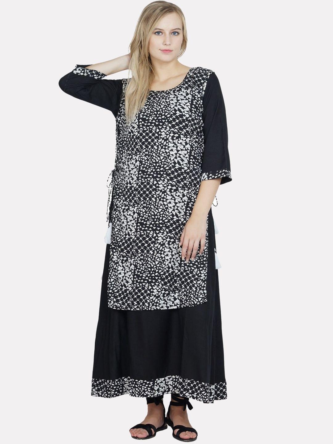 kalini women multicoloured & black printed tiering kurta