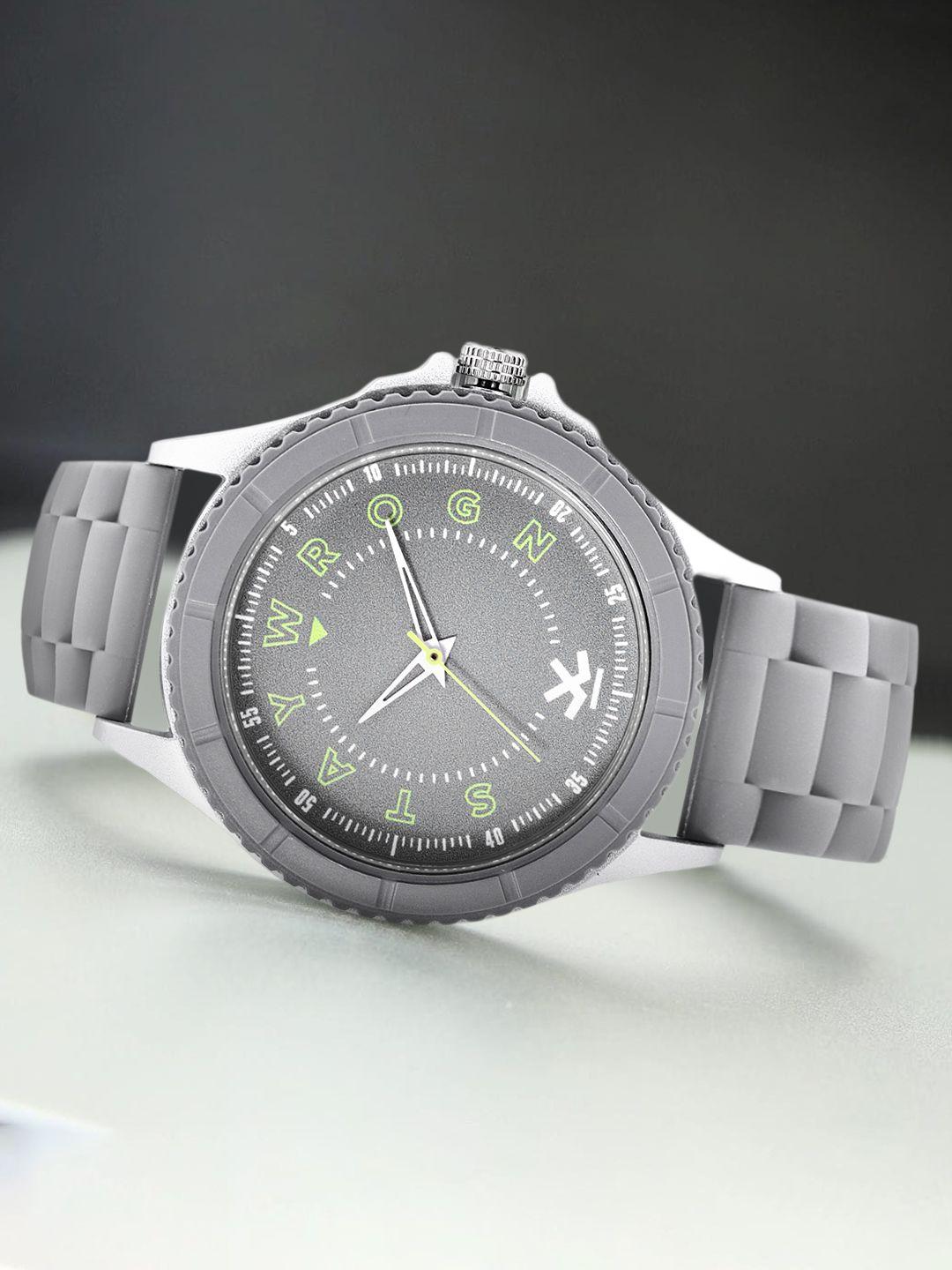 wrogn men grey dial & grey straps analogue watch wrg00047f