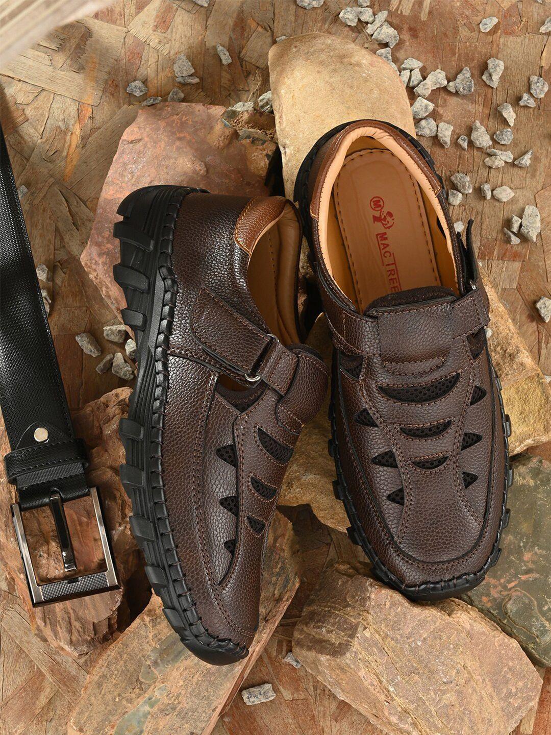 mactree men brown pu shoe-style sandals