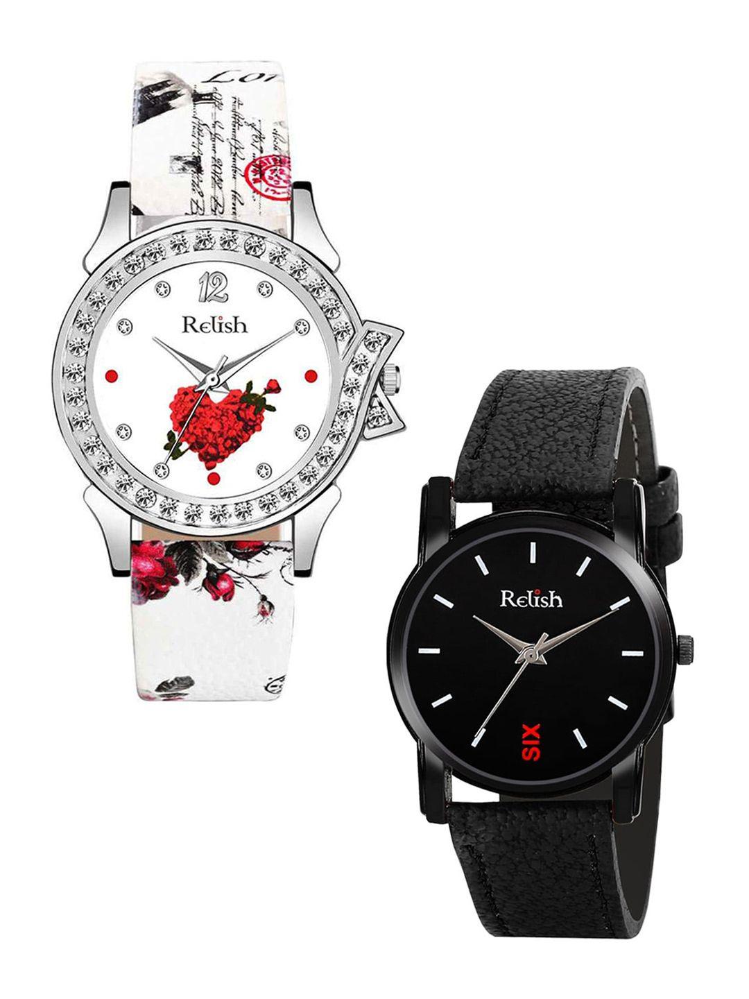 relish women black printed dial & black bracelet style straps analogue watch re-l1125c