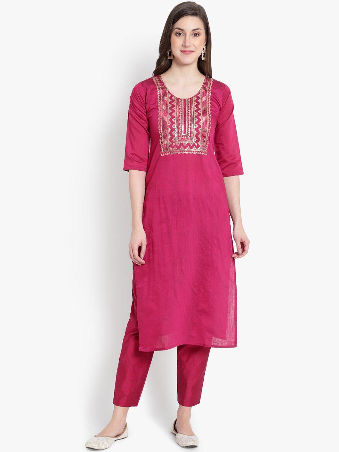 heemara women pink embroidered sequinned kurta with trousers & with dupatta