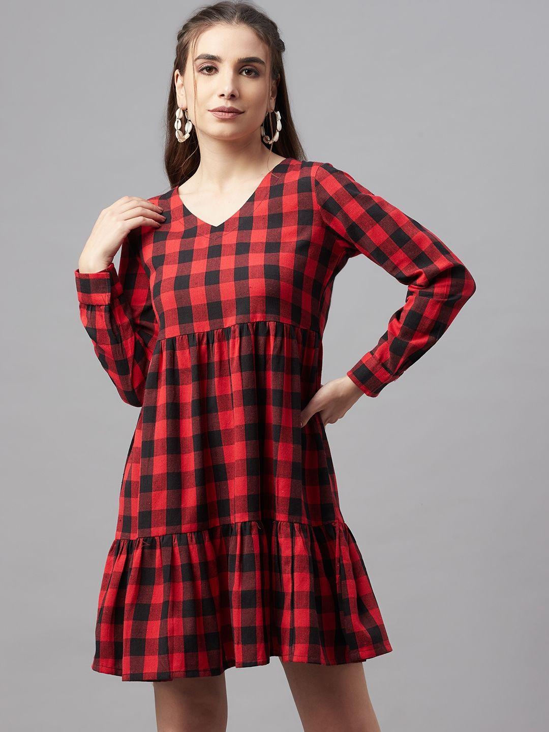 mbe red & black checked a-line dress