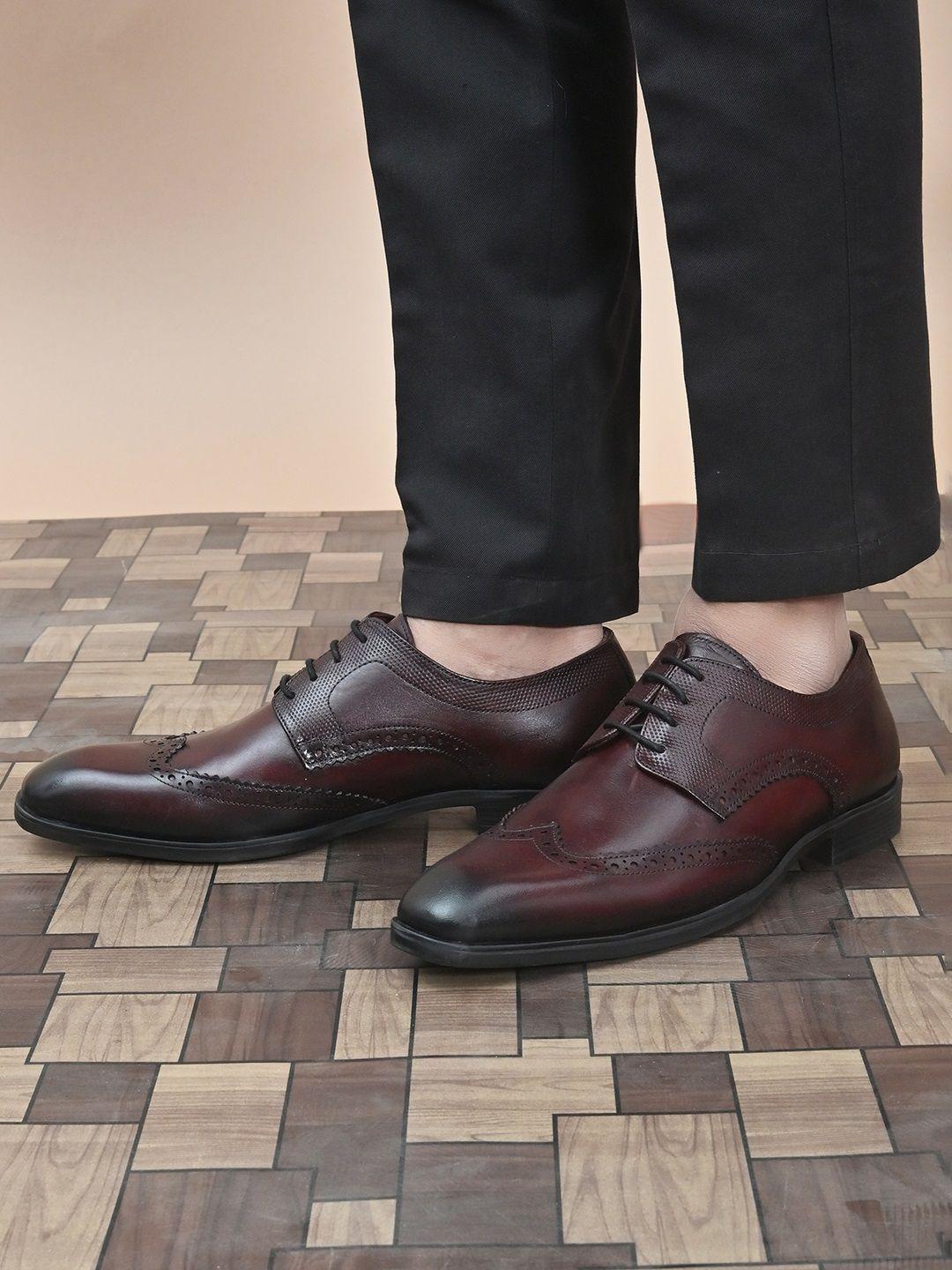 san frissco men burgundy solid leather formal brogues