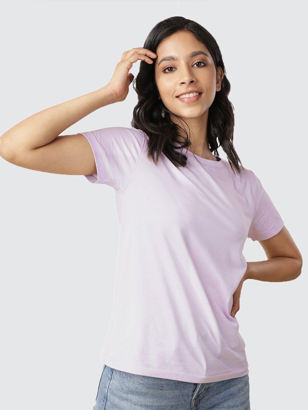 the souled store women lavender solid cotton t-shirt