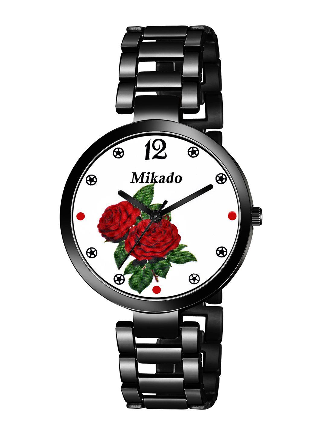 mikado women multicoloured printed dial black bracelet style straps analogue watch sk 1117