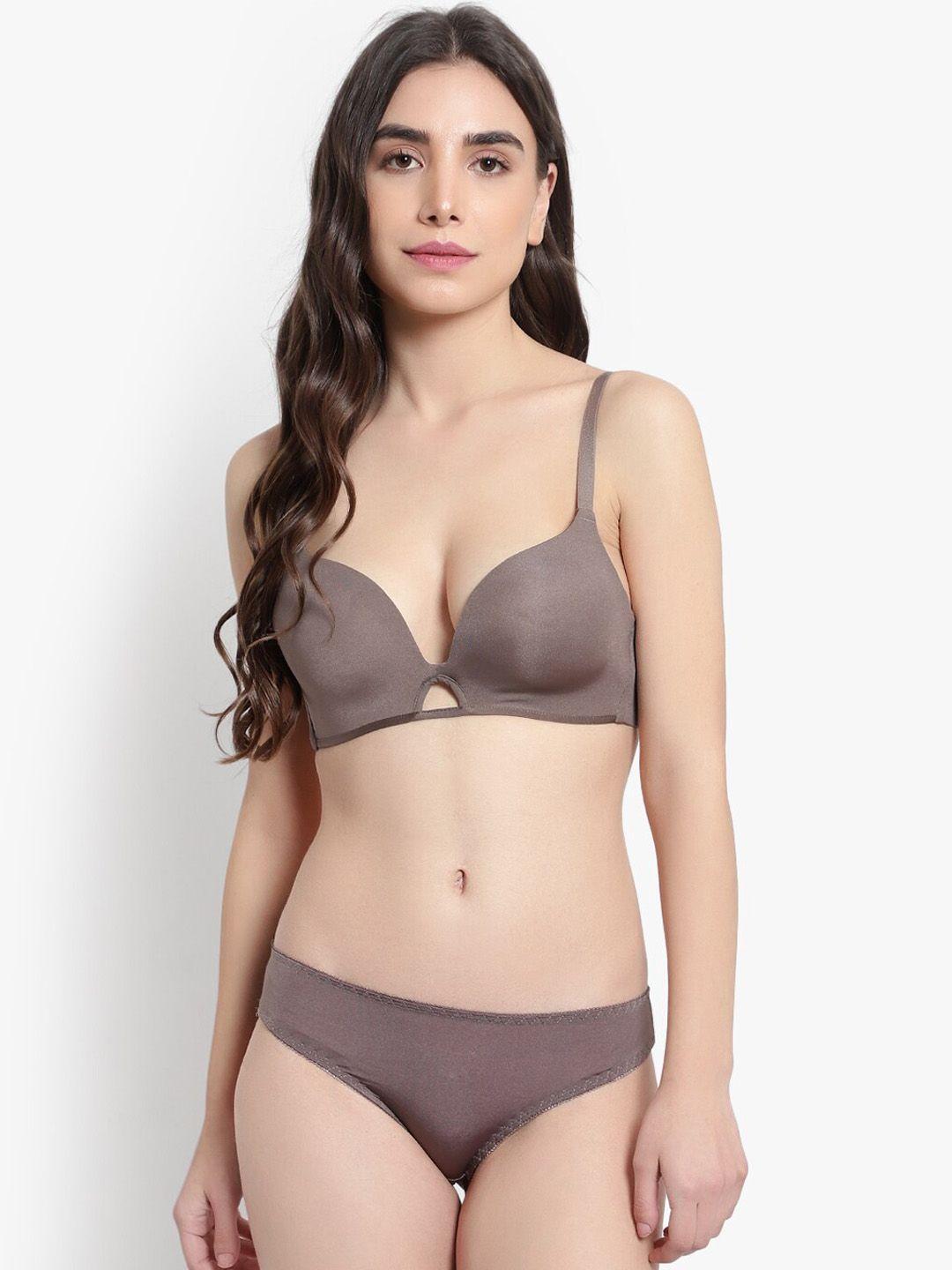 brachy women mauve solid lingerie set