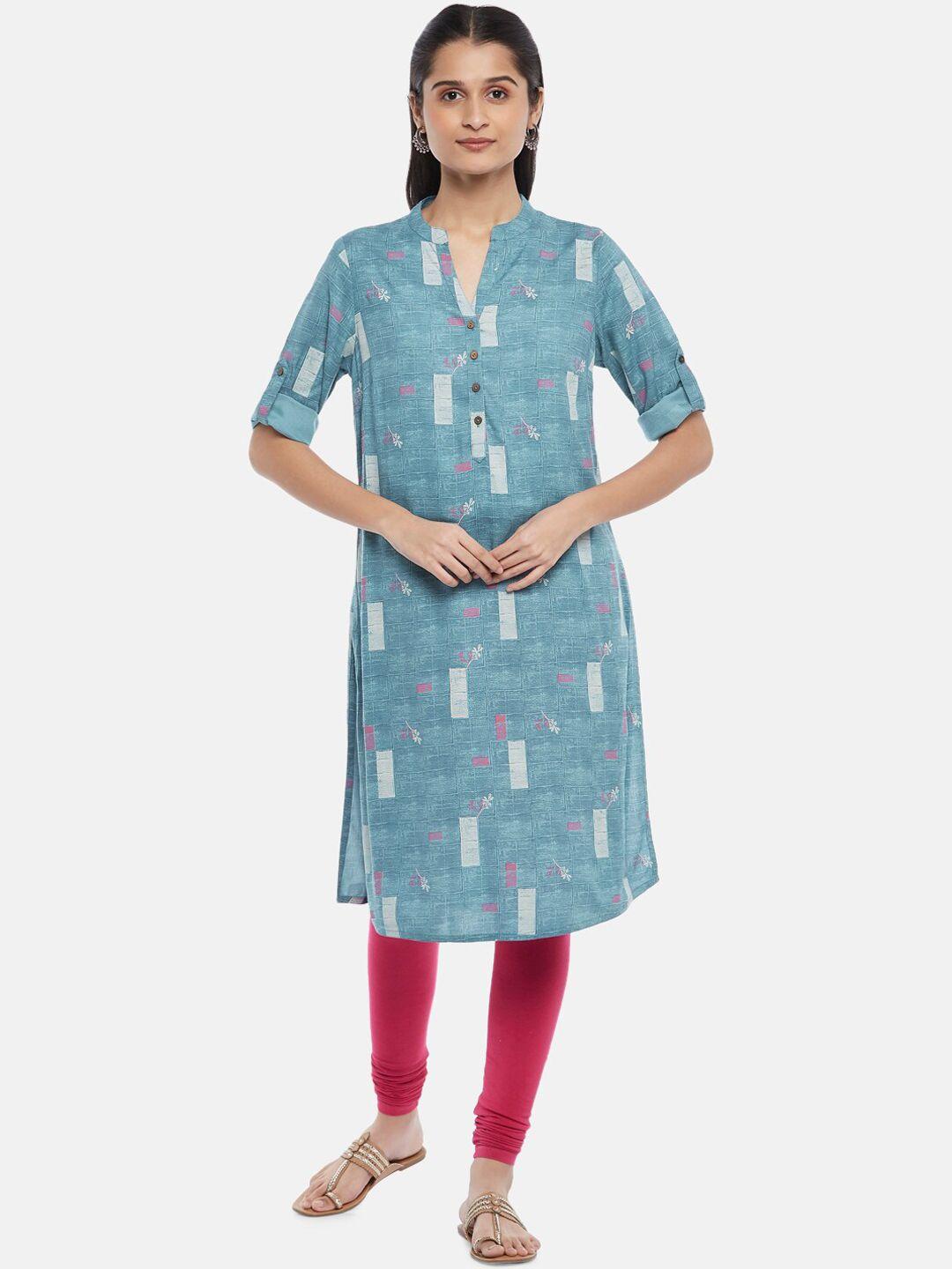 rangmanch by pantaloons women blue abstract printed straight kurta