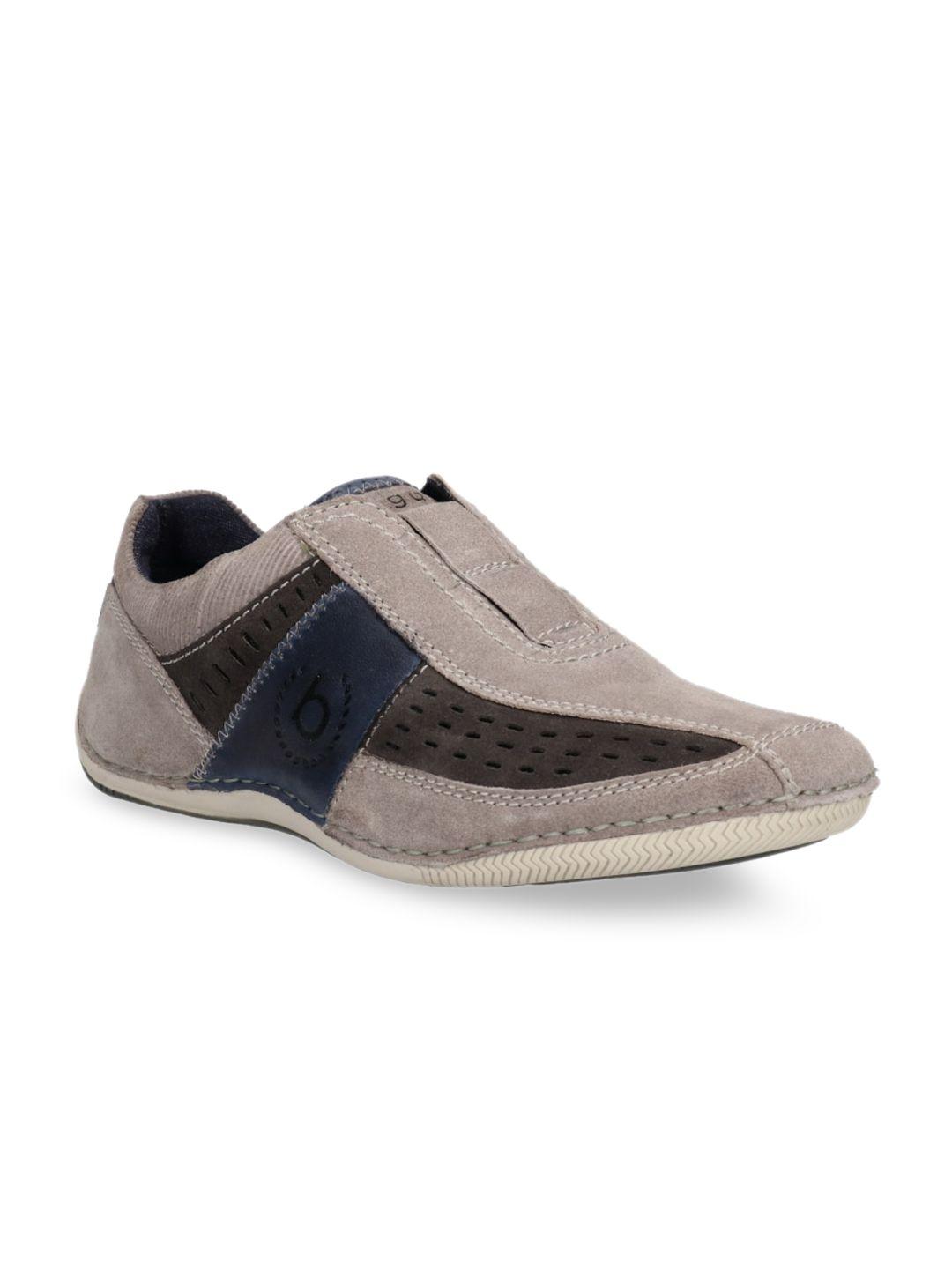 bugatti men grey colourblocked leather slip-on sneakers