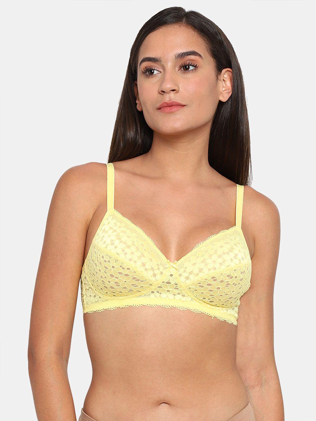 zivame yellow floral non padded bra