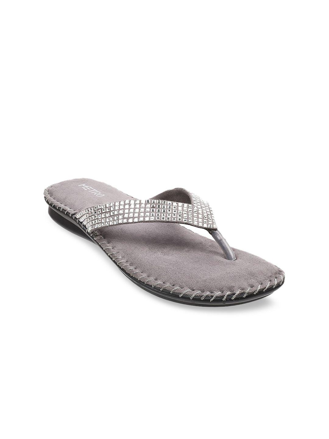 metro women grey embellished t-strap flats