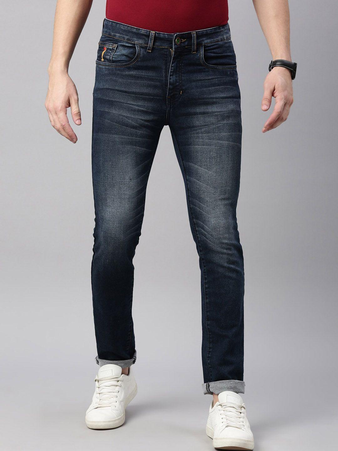 cinocci men blue narrow slim fit light fade jeans