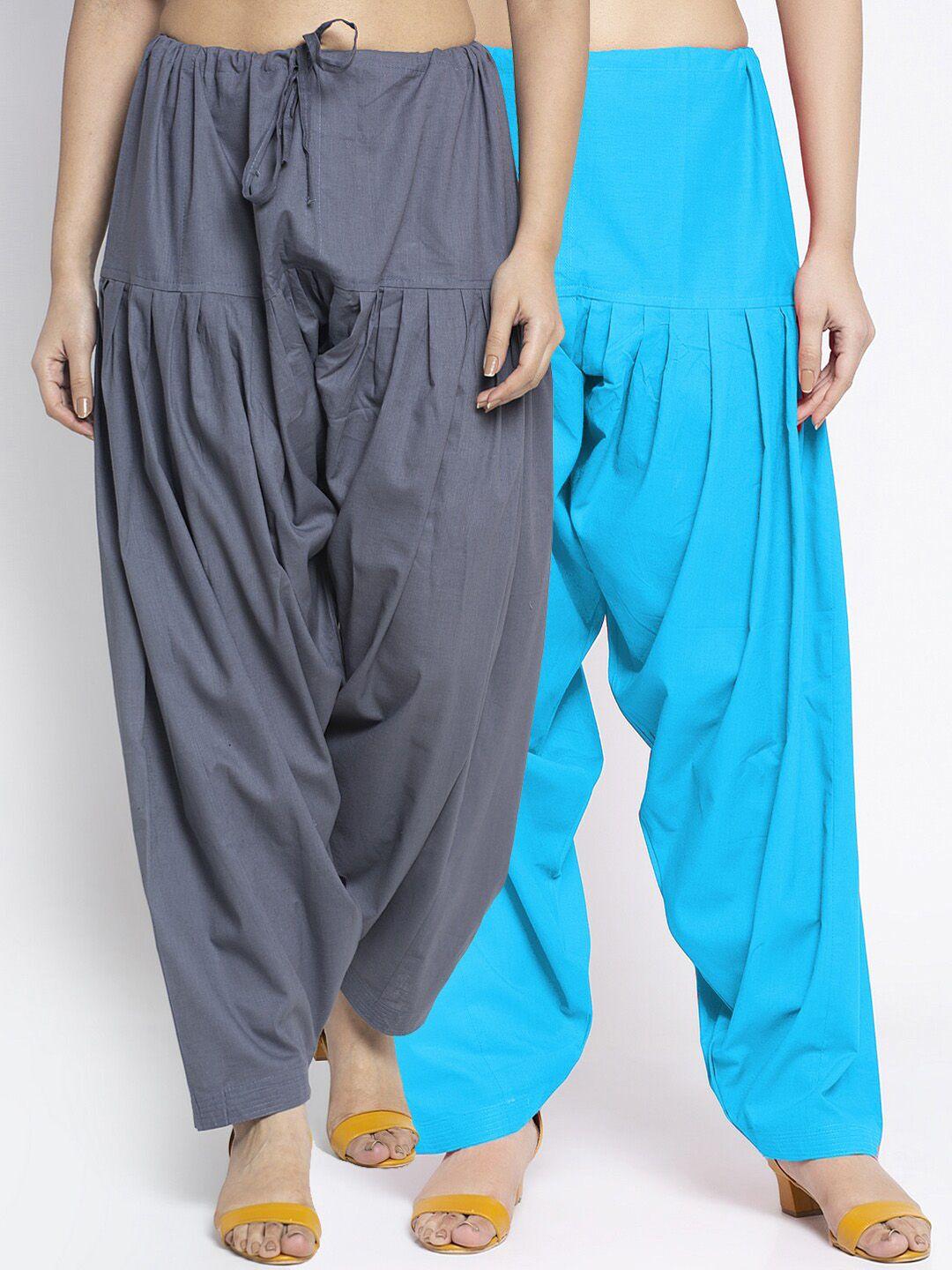 gracit women grey & blue pack of 2 solid cotton salwars