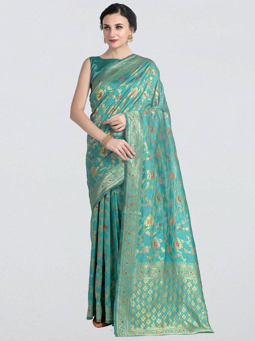 cbazaar green & gold-toned ethnic motifs zari art silk saree