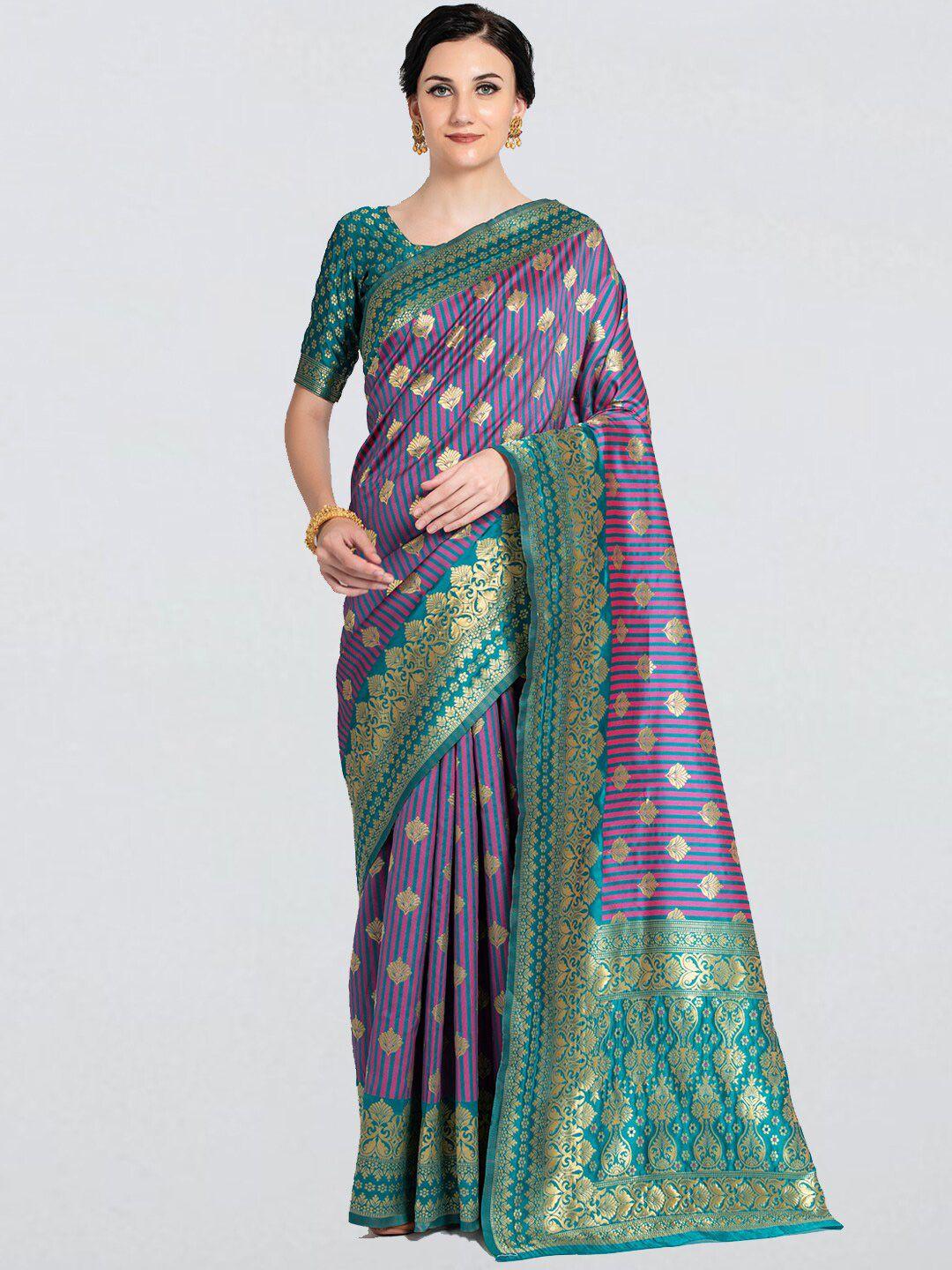 cbazaar green & blue ethnic motifs zari art silk saree