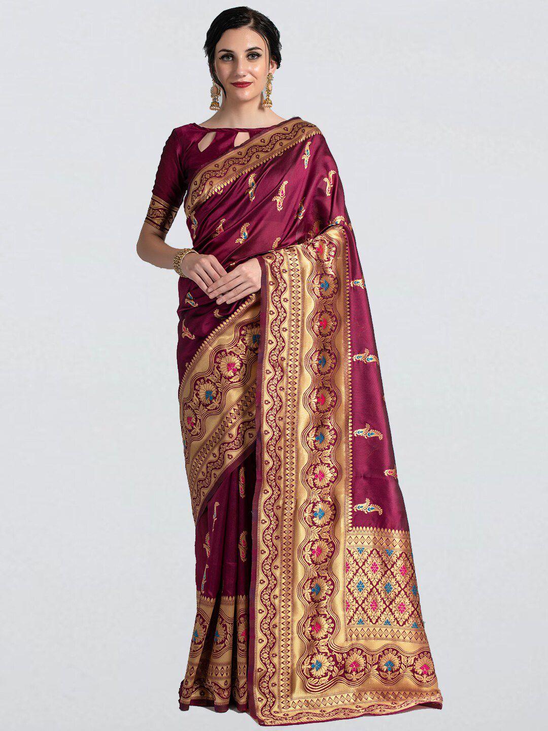 cbazaar magenta & gold-toned ethnic motifs art silk banarasi saree