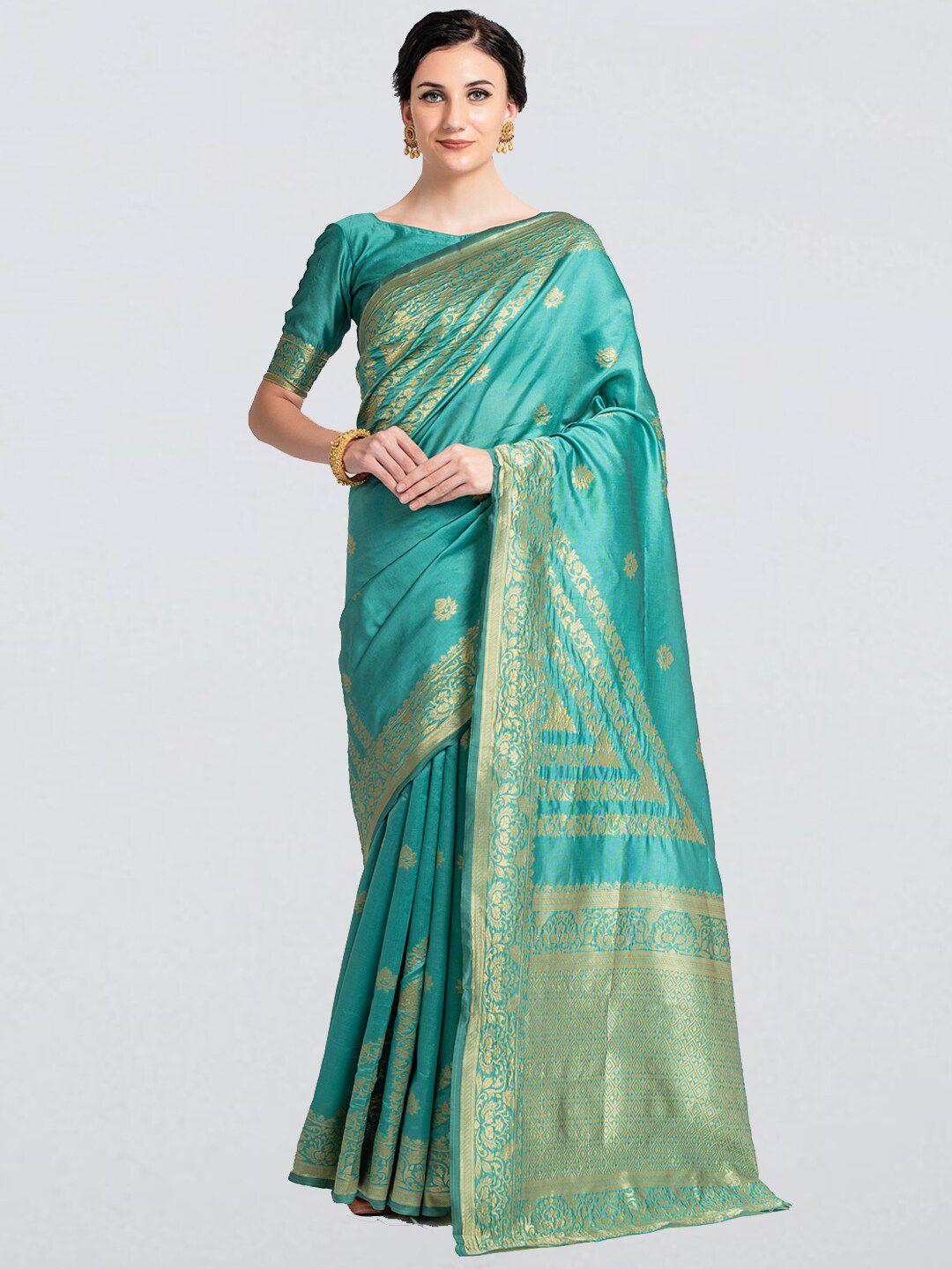 cbazaar green & gold-toned ethnic motifs zari art silk saree