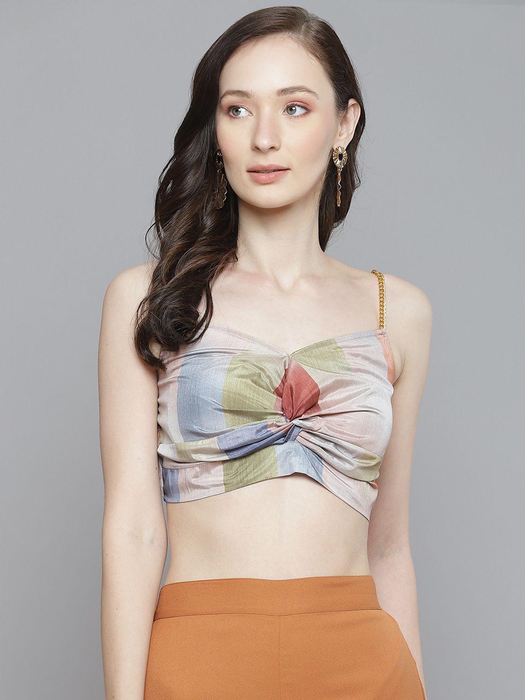 sassafras multicoloured print twisted crepe crop top