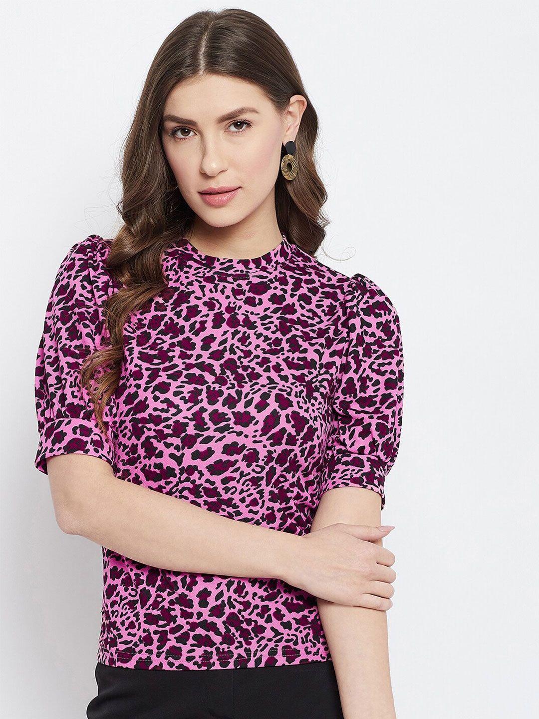 uptownie lite women pink animal print high neck top