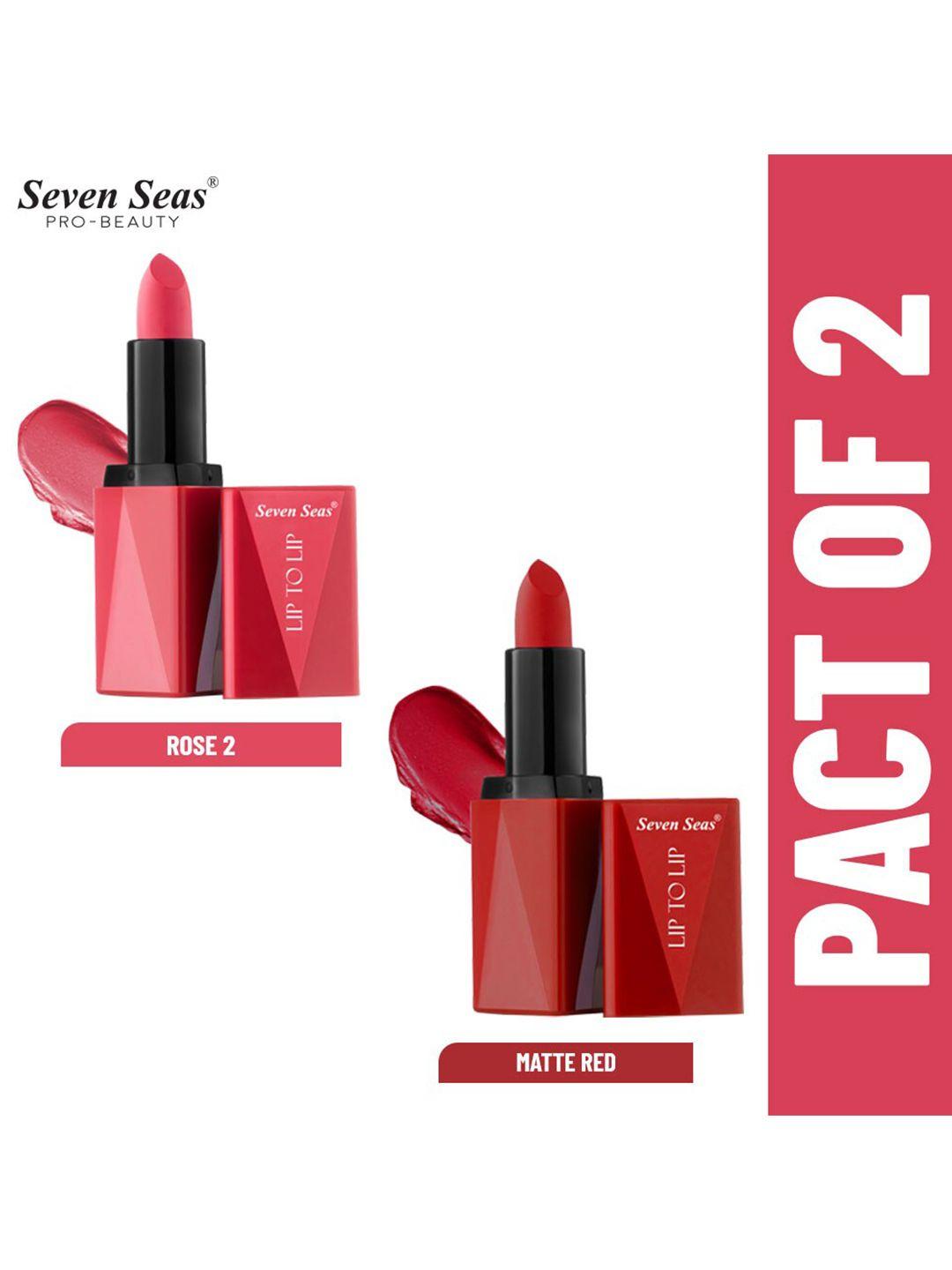 seven seas set of 2 lip to lip matte lipstick - rose 2 303 & matte red 312