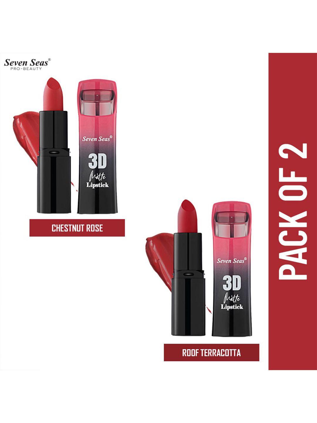 seven seas set of 2 3d matte lipsticks 3.8 g each - chestnut rose & roof terracotta