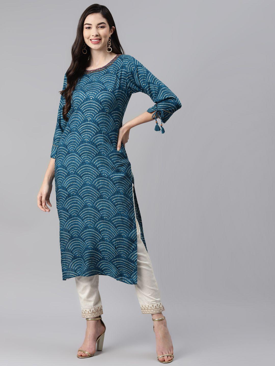 aarika blue printed pure cotton kurti