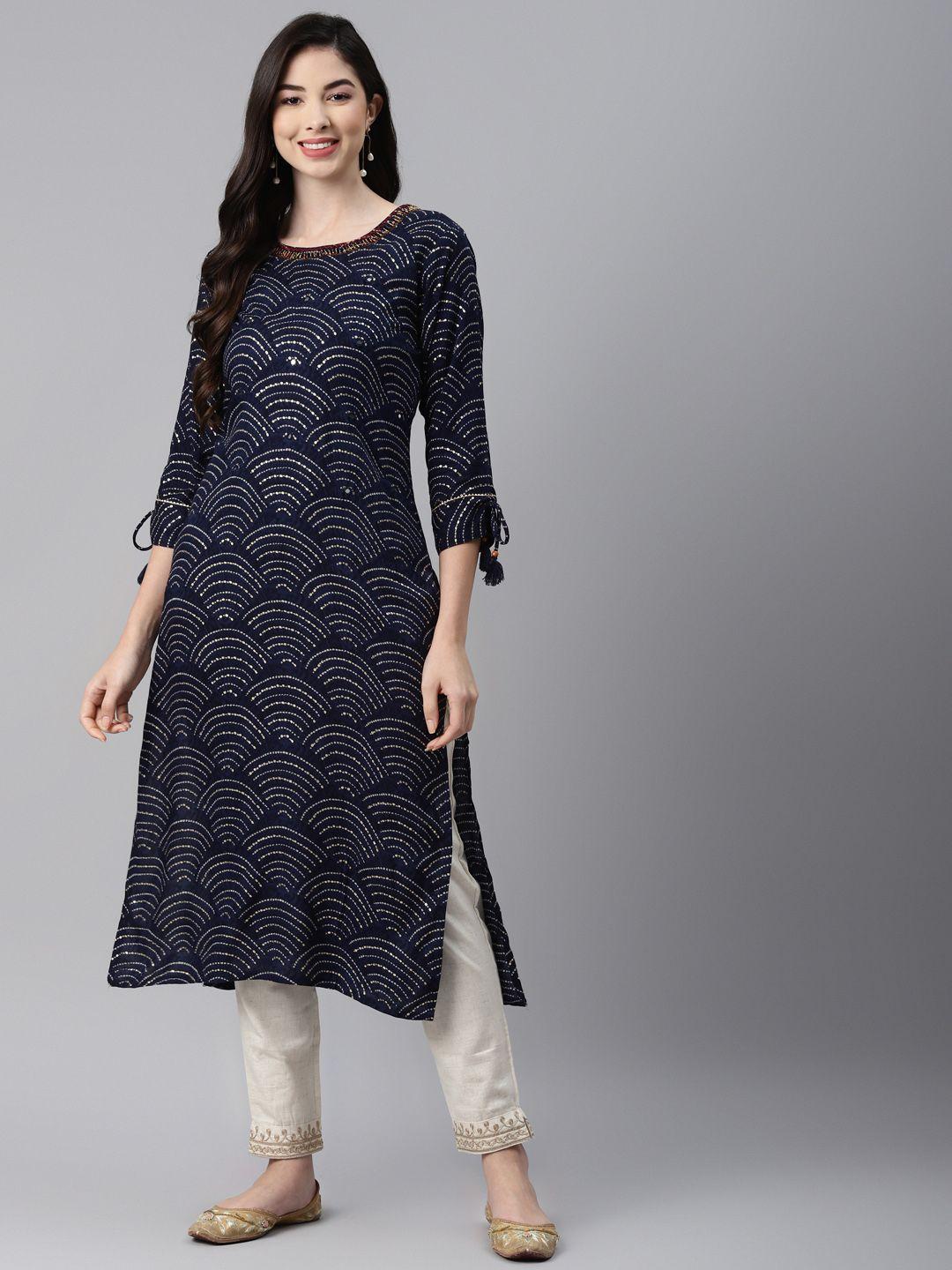 aarika navy blue printed pure cotton kurti