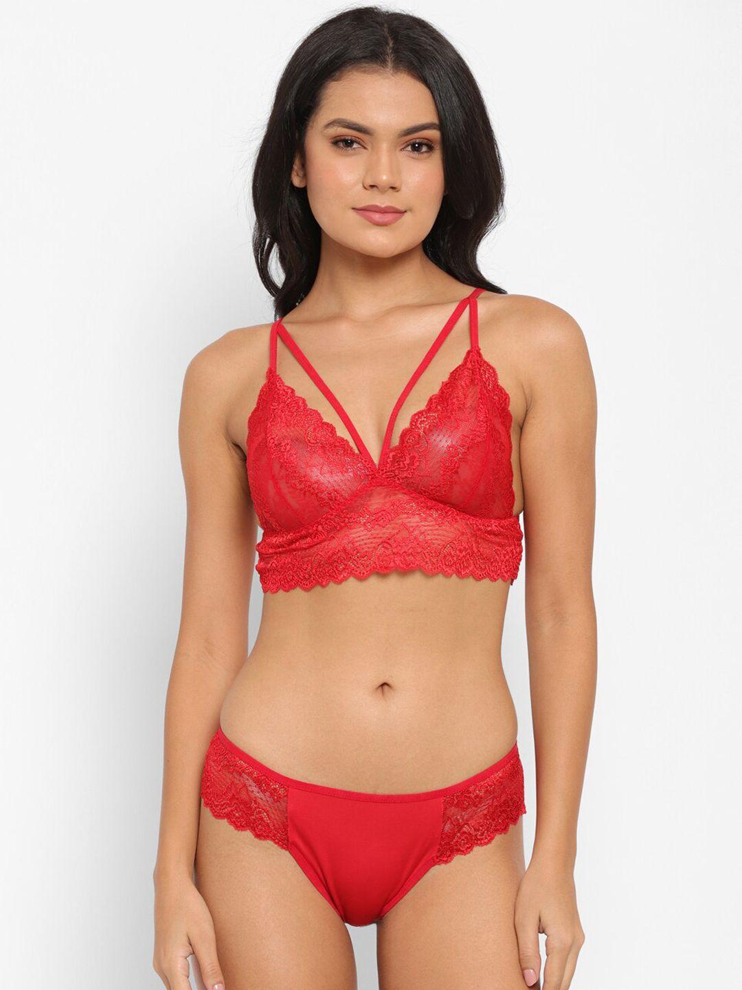 n-gal women red laced lingerie set