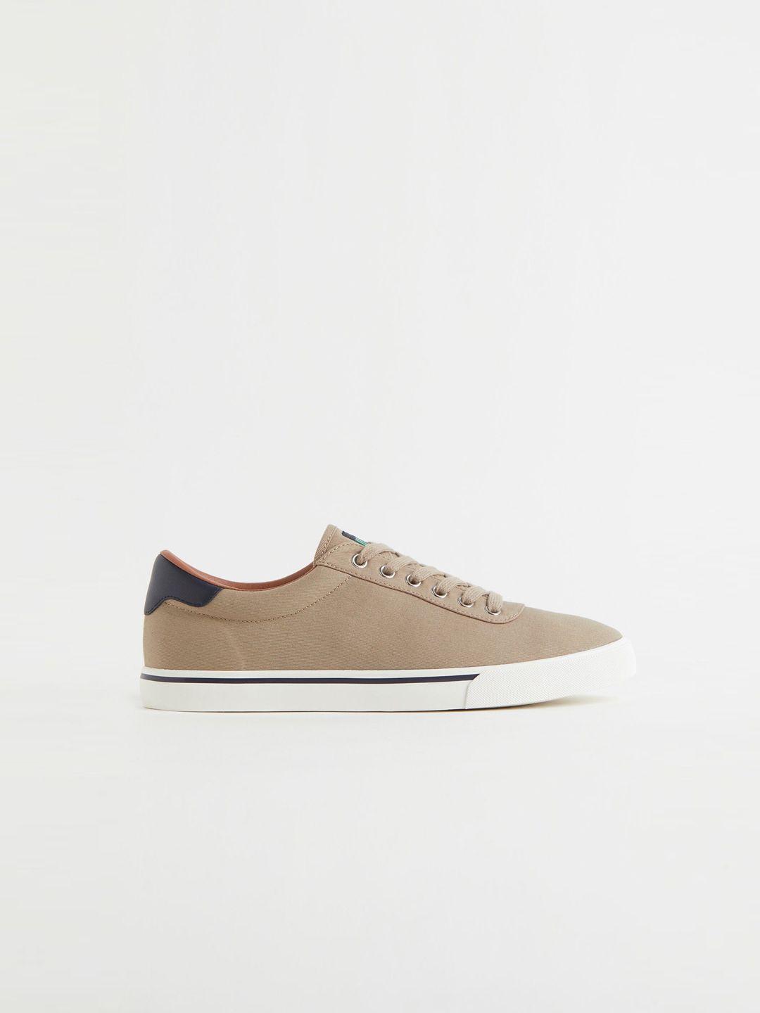 h&m men beige cotton canvas trainers